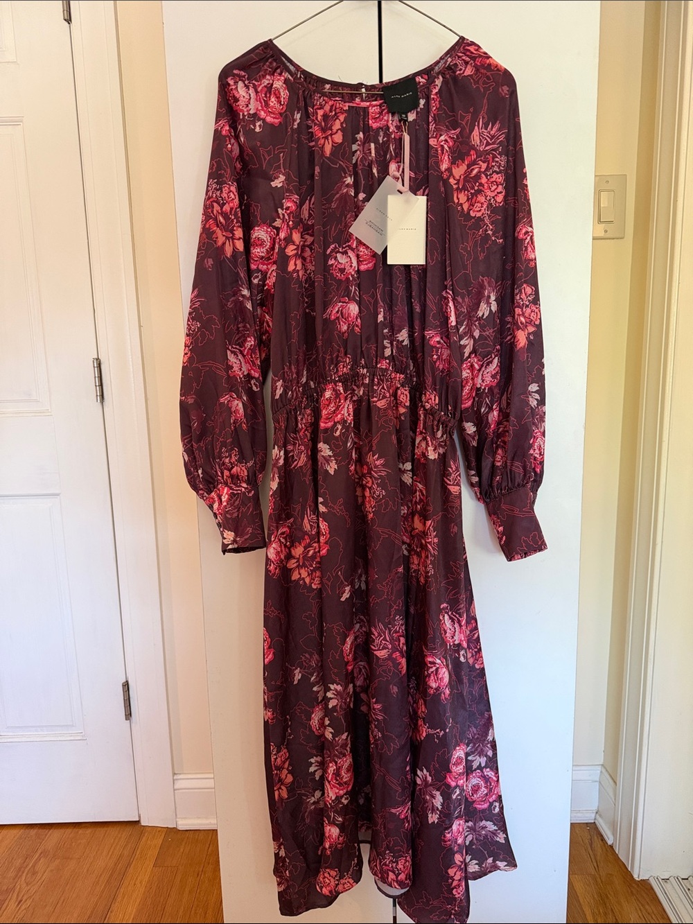 Alex Marie Long Sleeve Floral Maxi Dress in Burgundy and Pink